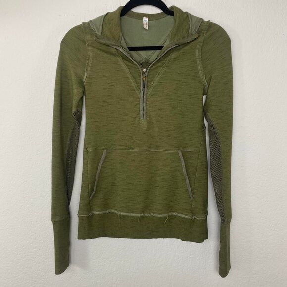 Free People FP Movement Markle Mesh 1/2 Zip Hoodie Olive Green XS - Picture 4 of 8